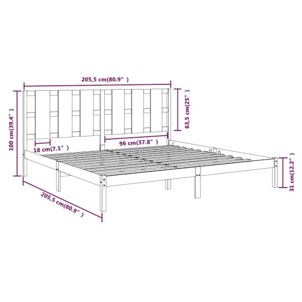 vidaXL Sängram grå massiv furu 200x200 cm Grå
