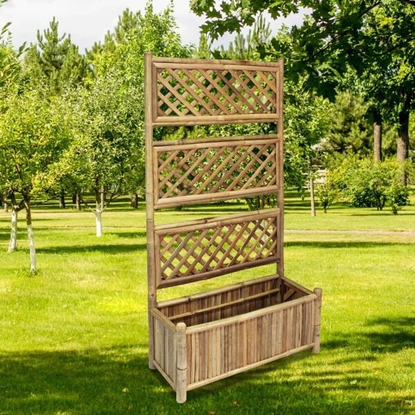 vidaXL Odlingslåda med spaljé bambu 70 cm Brun