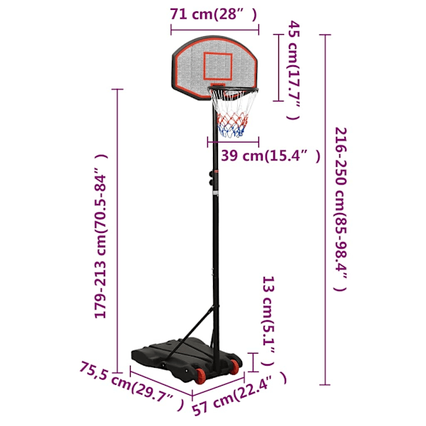 vidaXL Basketkorg med stativ svart 216-250 cm polyeten Svart