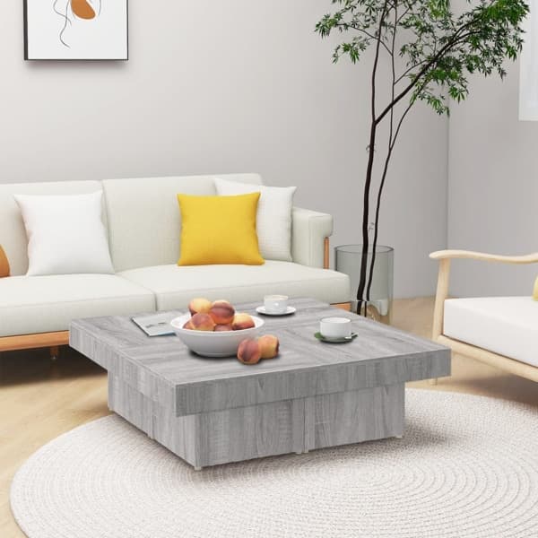 vidaXL Soffbord grå sonoma 90x90x28 cm konstruerat trä Grå