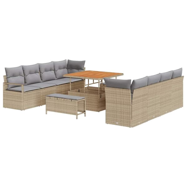 vidaXL Trädgårdsoffset 11 st Beige konstrotting Beige