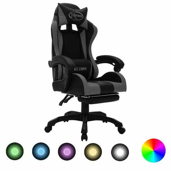 vidaXL Gamingstol med RGB LED-lampor grå och svart konstläder multifärg