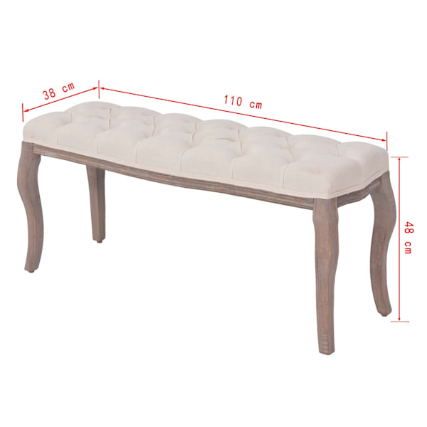 vidaXL Bänk massivt trä och linnetyg 110x38x48 cm gräddvit Vit