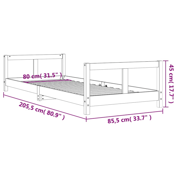 vidaXL Sängram för barnsäng 80x200 cm massiv furu Brun