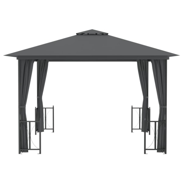 vidaXL Paviljong med draperier och dubbelt tak 3x3 m antracit Antracit