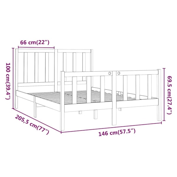 vidaXL Sängram massiv furu 140x200 cm Brun