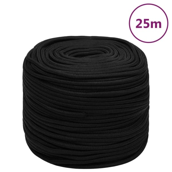 vidaXL Rep svart 8 mm 25 m polyester Svart