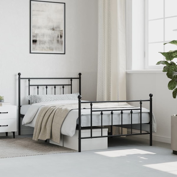 vidaXL Sängram med huvudgavel och fotgavel svart metall 107x203 cm Svart
