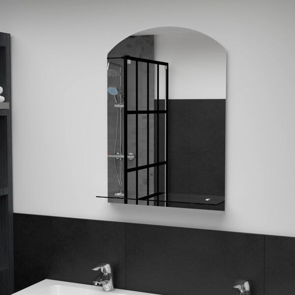 vidaXL Väggspegel med hylla 50x70 cm härdat glas Silver