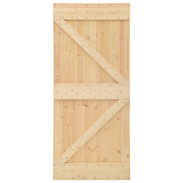 vidaXL Skjutdörr med beslag 100x210 cm massiv furu Brun