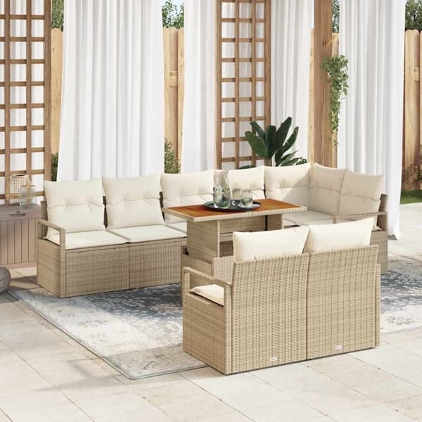 vidaXL Trädgårdsoffset 9 st Beige Poly rattan Beige