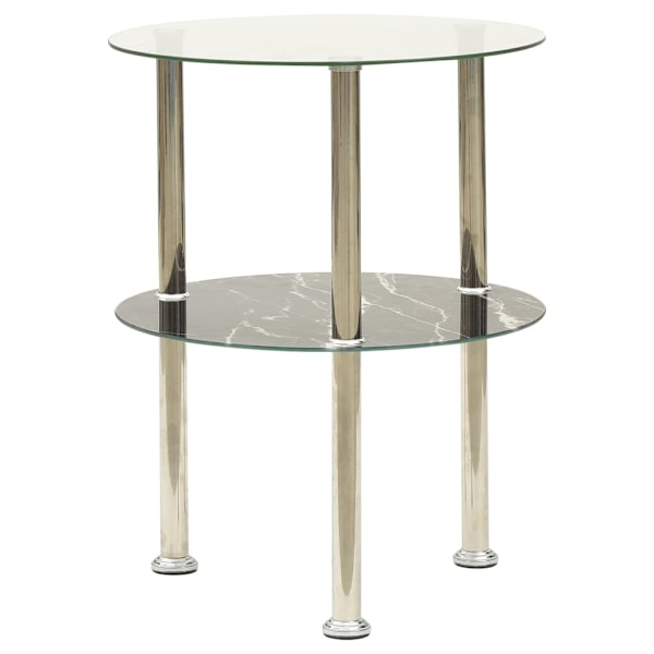 vidaXL 322789  2-Tier Side Table Transparent & Black 38 cm Tempered Glass Svart