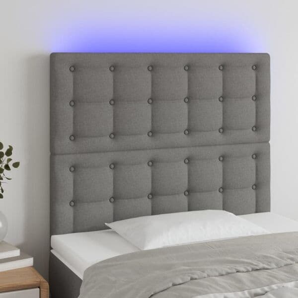 vidaXL Sänggavel LED mörkgrå 80x5x118/128 cm tyg Grå