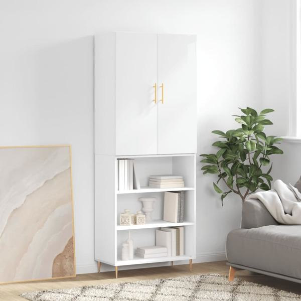 vidaXL Högskåp högglans vit 69,5x34x180 cm konstruerat trä Vit