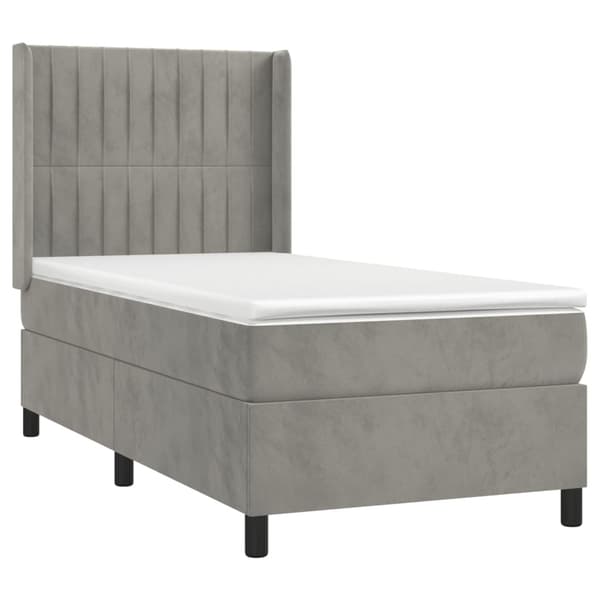 vidaXL Ramsäng med madrass ljusgrå 90x190 cm sammet Grå
