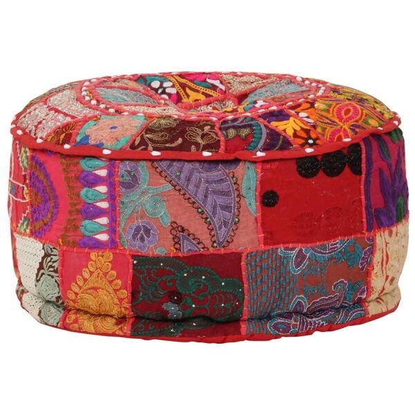 vidaXL Sittpuff med lappmönster rund bomull handgjord 40x20 cm röd Röd