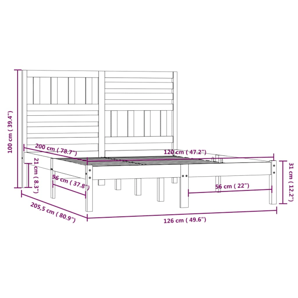 vidaXL Sängram svart massiv furu 120x200 cm Svart