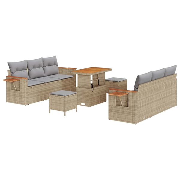 vidaXL Trädgårdsoffset 9 pcs Beige konstrotting Beige
