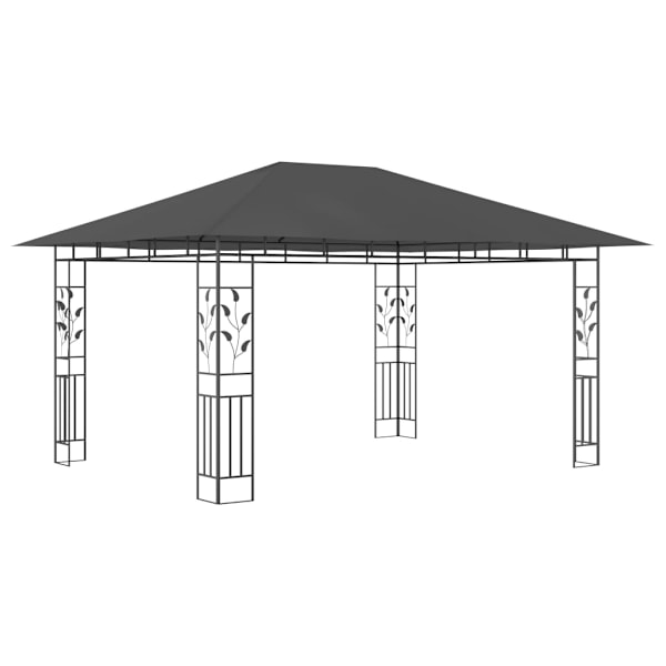 vidaXL Paviljong myggnät ljusslinga LED 4x3x2,73 m antracit 180 g/m² Antracit