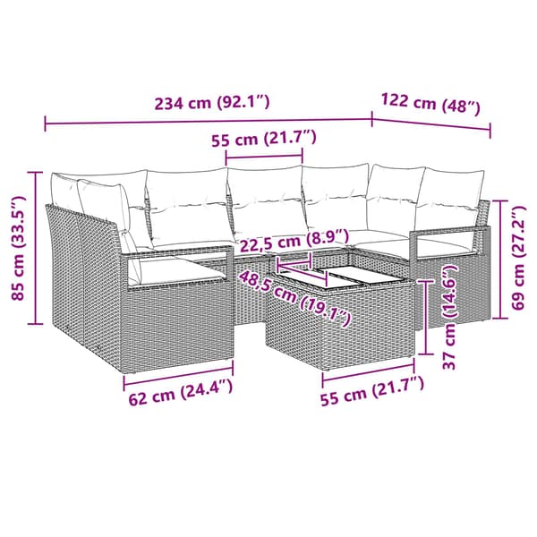 vidaXL Soffset 7 st 6-Antal sittplatser Grå och Blå konstrotting Grå