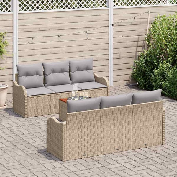vidaXL Trädgårdsoffset 7 st Beige konstrotting Beige