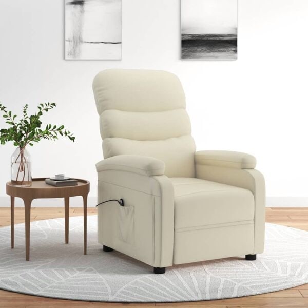vidaXL Elektrisk reclinerfåtölj gräddvit konstläder Creme