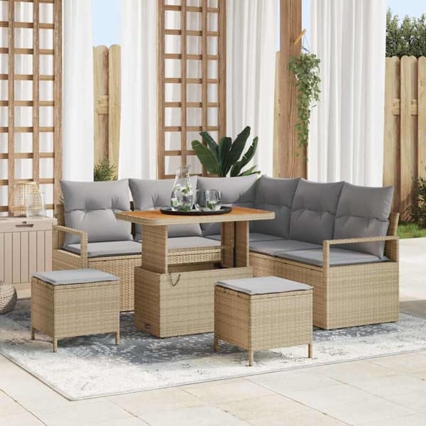 vidaXL Trädgårdsoffset 8 st Beige konstrotting Beige