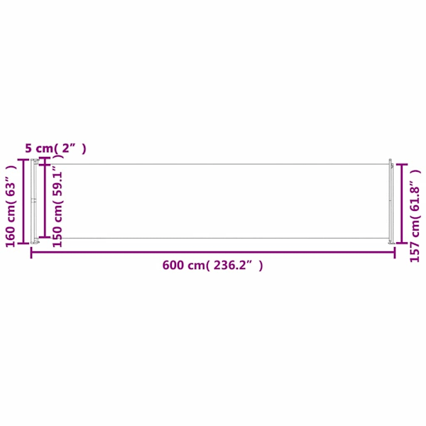 vidaXL Infällbar sidomarkis 600x160 cm svart Svart