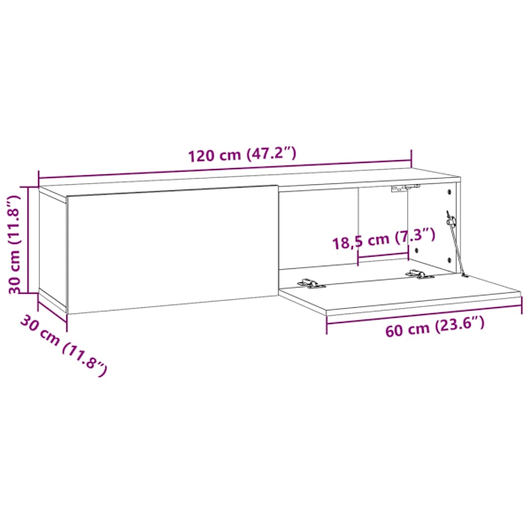 vidaXL Tv-bänk för vägg rökfärgad ek 120x30x30 cm konstruerat trä Brun