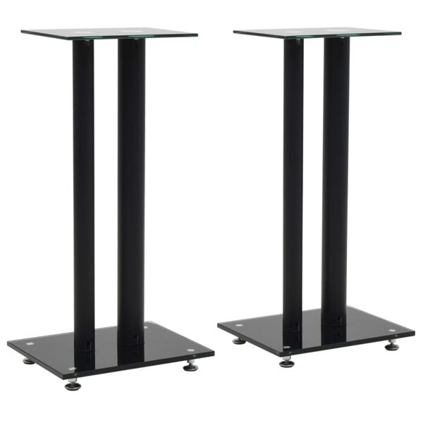vidaXL Högtalarstativ 2 st härdat glas 2 pelare svart Svart