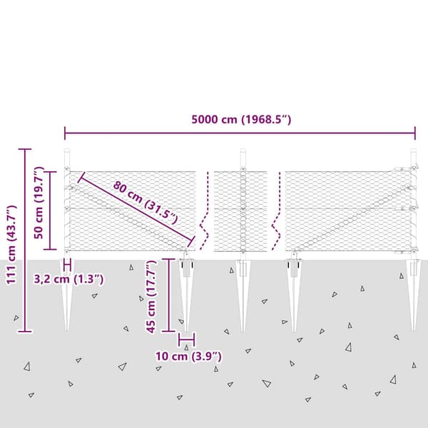 vidaXL Utomhus hexagonal stängsel med stolpe 50 x 0,5 m Grå Mesh Grå