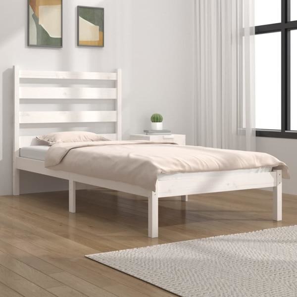 vidaXL Sängram vit massiv furu 100x200 cm enkelsäng Vit
