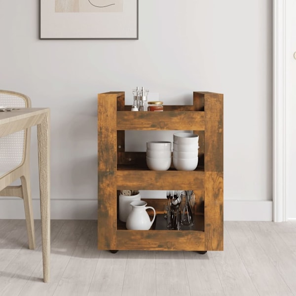 vidaXL Köksvagn rökfärgad ek 60x45x80 cm konstruerat trä Brun
