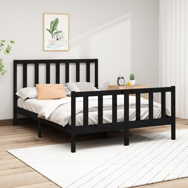 vidaXL Sängram svart massiv furu 120x200 cm Svart