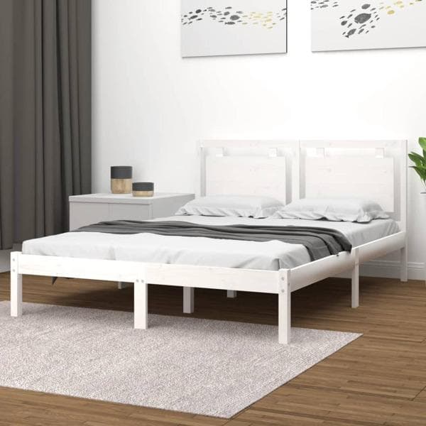 vidaXL Sängram vit massivt trä 140x200 cm Vit