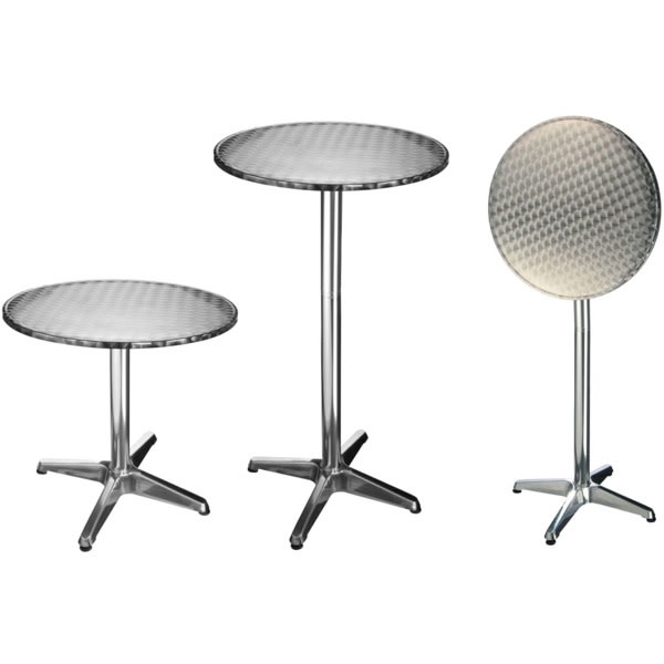 HI Hopfällbart cafébord/barbord i aluminium runt 60x60x(58-115) Silver