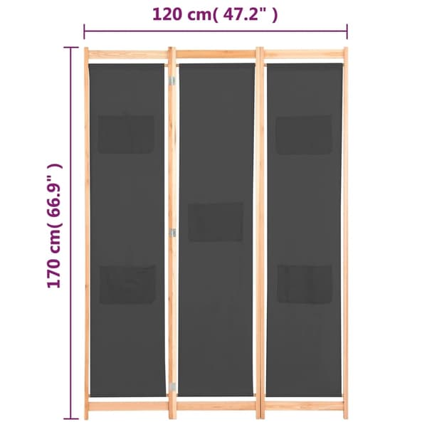 vidaXL Rumsavdelare 3 paneler 120x170x4 cm grå tyg grå