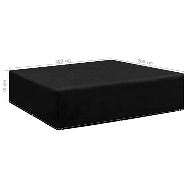 vidaXL Överdrag för trädgårdsmöbler 8 öljetter 200x200x70 cm Svart