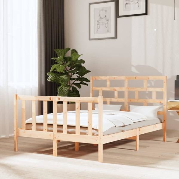 vidaXL Sängram massiv furu 140x190 cm Brun
