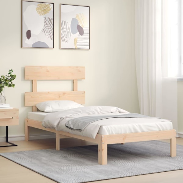 vidaXL Sängram med huvudgavel 100x200 cm massivt trä Brun