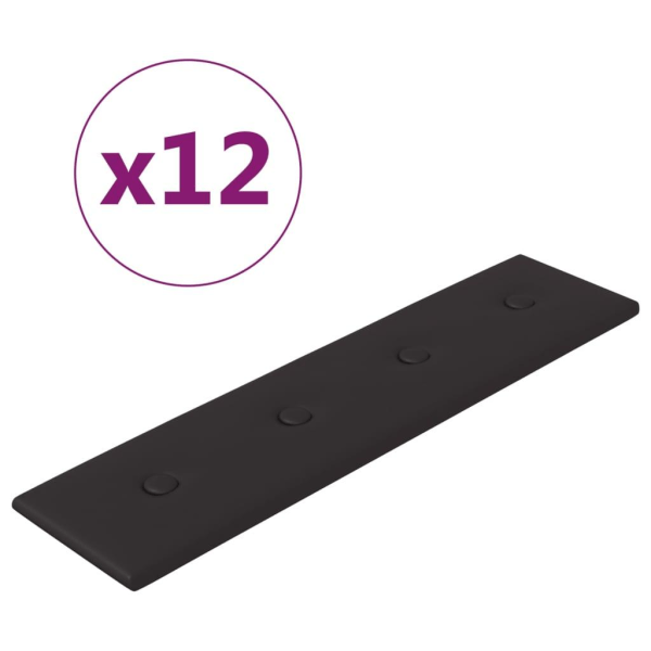 vidaXL Väggpaneler 12 st svart 60x15 cm konstläder 1,08 m² Svart