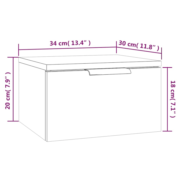 vidaXL Väggmonterat sängbord vit 34x30x20 cm Vit