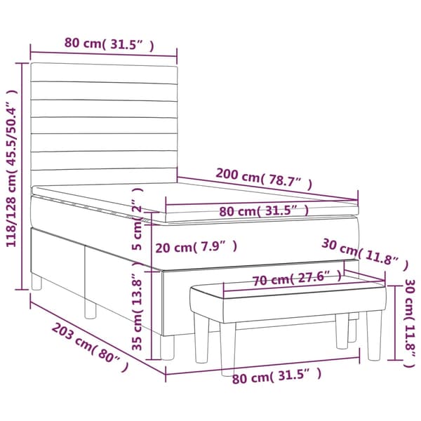 vidaXL Ramsäng med madrass mörkgrå 80x200 cm tyg Grå