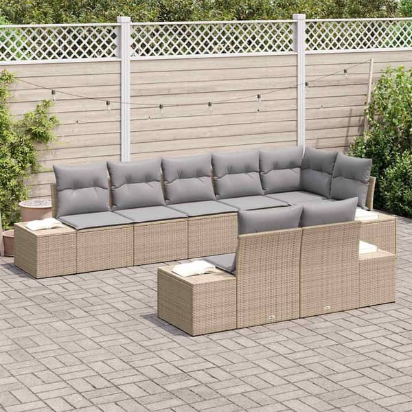 vidaXL Trädgårdsoffset 8 st Beige och Ljusgrå Poly rattan Beige
