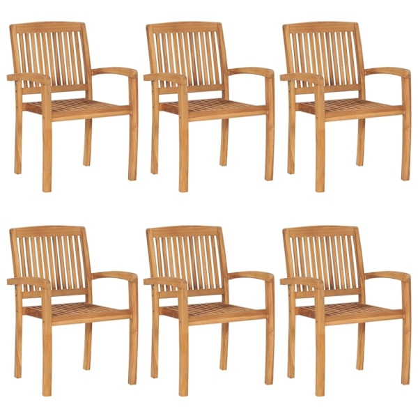 vidaXL Stapelbara trädgårdsstolar med dynor 6 st massiv teak Vit