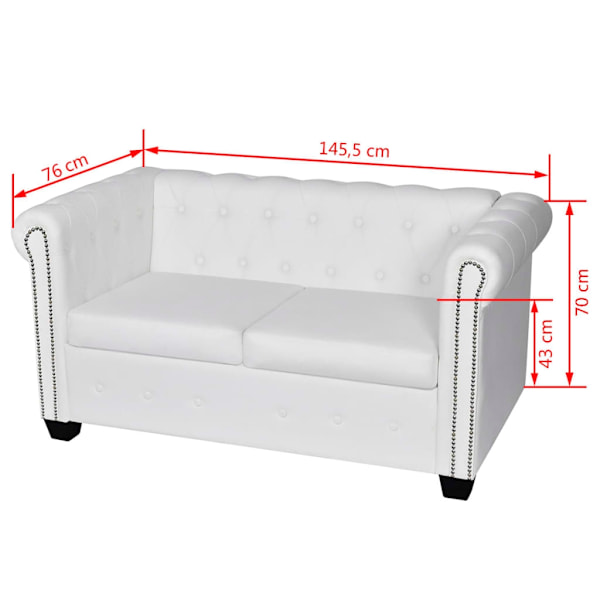 vidaXL Soffa Chesterfield i vit konstläder 2-sitsig Vit