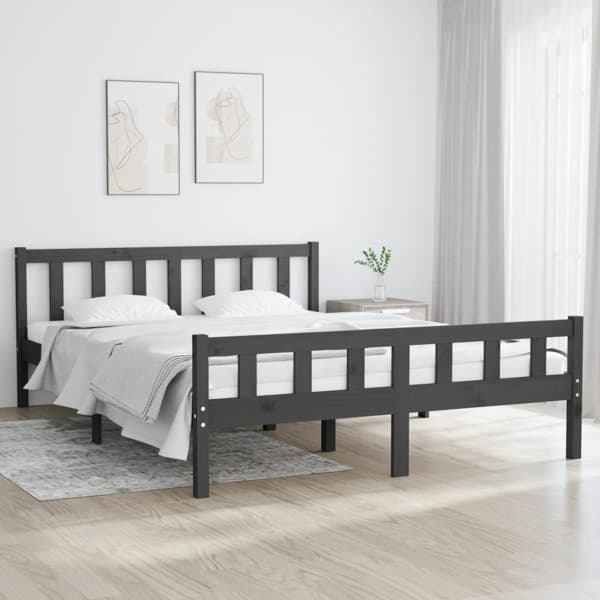 vidaXL Sängram grå massivt trä 150x200 cm Grå
