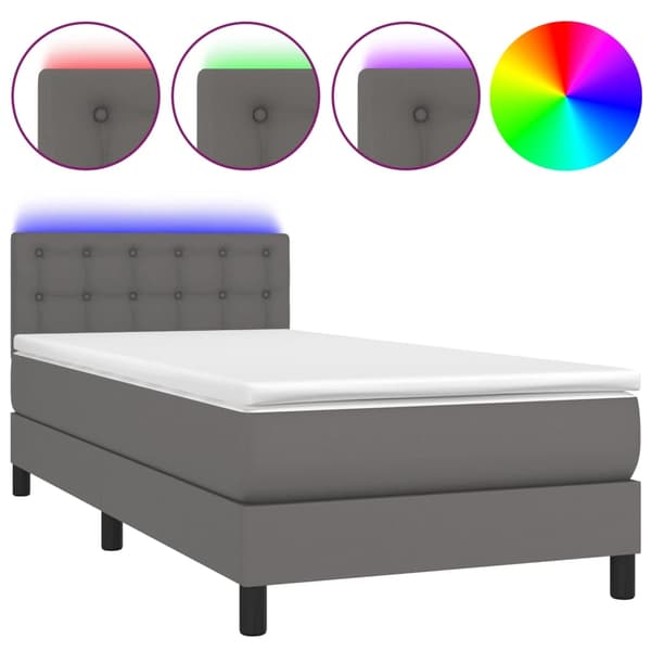vidaXL Ramsäng med madrass & LED grå 90x200 cm konstläder Grå