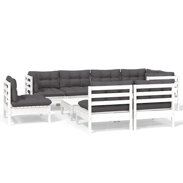 vidaXL Loungegrupp med dynor 9 delar vit massiv furu Vit