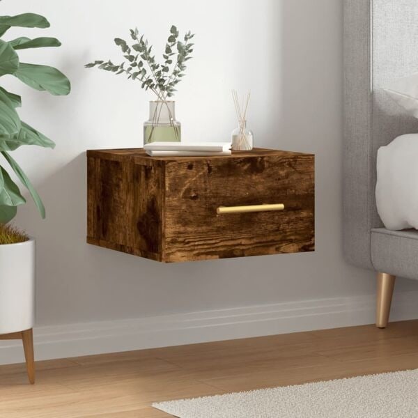 vidaXL Väggmonterat sängbord rökfärgad ek 35x35x20 cm Brun